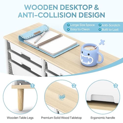 12 Drawers Storage Cabinet with Wooden Top and Plastic Bins, Toy Shelf Storage Chest Cubby Organizer for Home, Office, Playroom, Classroom & Craft Room Storage (White) thumbnail 4