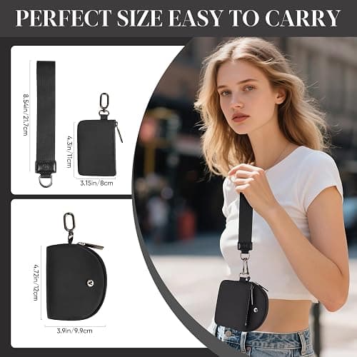 KeyChain Wallet Wristlet Wallets For Women Mini Zip Dual Pouch Wristlet thumbnail 2