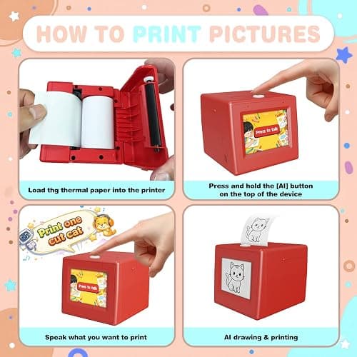 Bioetva AI Smart Voice Sticker Printer Box, Smart Thermal Sticker Printer with Voice Control & Display, Inkless Portable Mini Printer for DIY, Study & Creative Fun, Includes 5 Rolls of Paper thumbnail 5