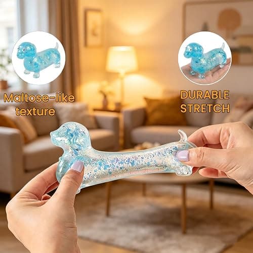 Dachshund Squishy Stress Toy,Glitter Dog (Blue) | Maltose Stress Ball, Slow Rise Fidget for Anxiety Relief, Soft Squeeze Desk Gadget for Home Office Travel thumbnail 6