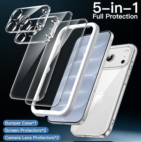 JETech 5 in 1 Clear Back Bumper Case for iPhone 18 Pro Max, Clear | Anti-Yellowing, 2 Tempered Glass Screen Protectors, 2 Camera Lens Protectors, Shockproof Protection thumbnail 3