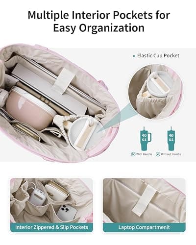 Narwey Nylon Puffer Tote Bag for Women, Puffy Work Nurse Teacher Tote Bag, Quilted Shoulder Bag for Travel, Gym, Gifts thumbnail 3
