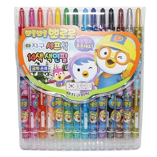 Pororo Plastic Twist Up Crayons Color Pencils 14 Pens - Image 1