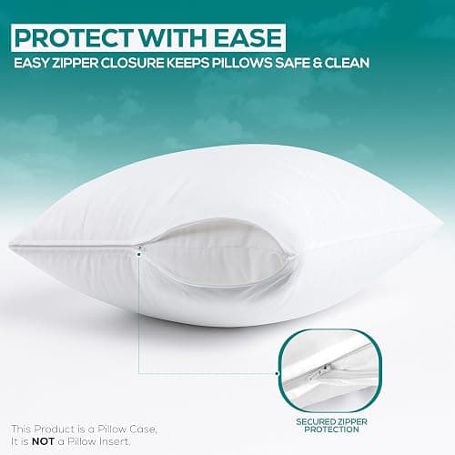Set of 4 Pillow Protectors with Zipper King Size, Bed Bug and Dust Mite Proof Pillow Covers, Ultra Soft Pillow Encasements, Moisture Wicking and Waterproof Pillow Cases by Utopia Bedding (White) thumbnail 5