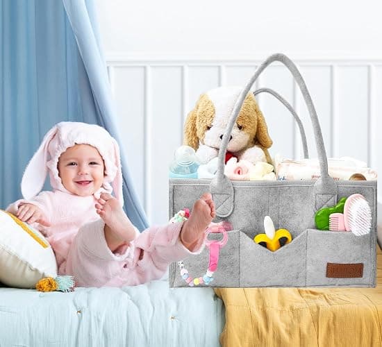 Essential Baby Caddy for Newborns. Spacious, Sturdy & Portable Diaper and Nappy Caddy for Newborn Essentials, Nursery Storage Basket & Organiser for Baby Shower Gifts & Registry Must-Haves Grey thumbnail 6