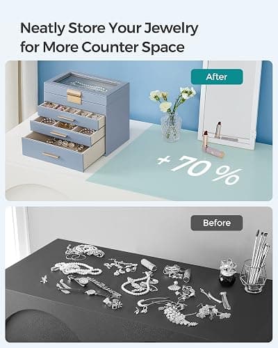 SONGMICS Jewelry Box Organizer with Glass Lid, 4-Layer Jewelry Storage, with 3 Drawers, Modern Style, 6 x 9.9 x 8.5 Inches, Smoky Blue and Gold Color UJBC161Q01 thumbnail 7
