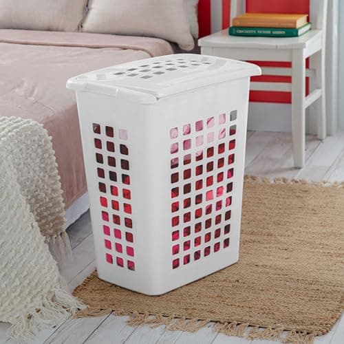 Sterilite 4-Pack LiftTop, Laundry Hamper for Clothes, Tall and Rectangular Plastic Basket with Lid, White - Large and Portable Storage Bin for Clothing and Towels - Ideal for Bathroom and Bedroom thumbnail 5