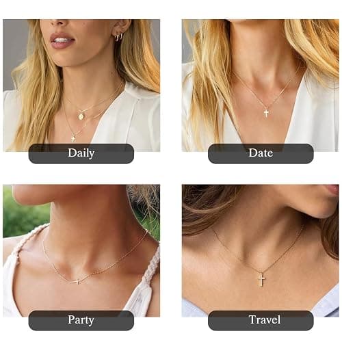 MONOZO Cross Necklace for Women，14K Gold Plated Cross Necklace Layered Gold Cross Necklace Tiny Sideway Cross Choker Necklace Gold Cross Necklaces for Women Trendy Gold Jewelry Gifts for Women Trendy thumbnail 7