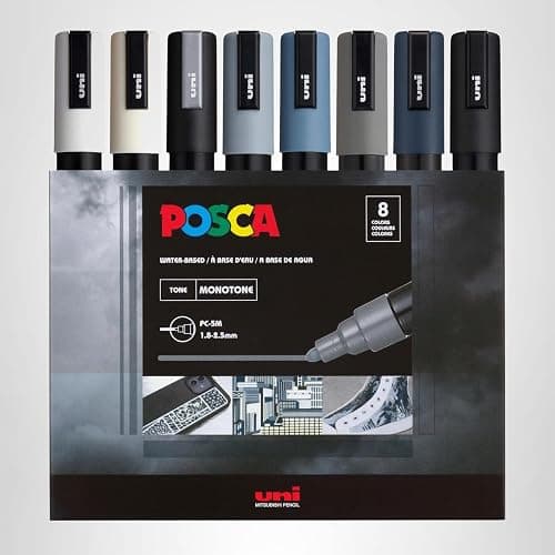 posca Markers Set, 8 Medium Paint Markers 5M – Mono Tone – White, Ivory, Silver, Grey, Navy Blue, Black thumbnail 7