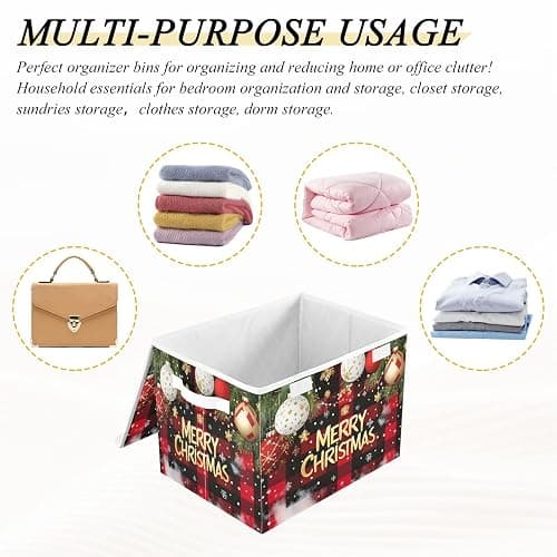 Bolaz Storage Bins with Lids and Handles,Christmas Red Plaid Storage Box Storage Basket with Cover Collapsible Organizer Containers for Home Closet, Shelves thumbnail 7