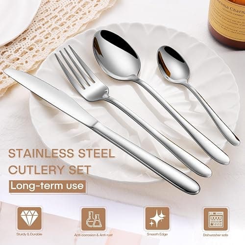 Cutlery Set, NINIROR 16 Piece Food-Grade Stainless Steel Flatware Silverware Set for 4 People Include Spoon Knife and Fork Sets Mirror Polished Dishwasher Safe for Home Kitchen Restaurant thumbnail 4