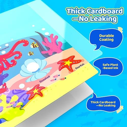 JoyCat Ocean Water Coloring Book for Toddler Kids, 13 Pages, No-Mess | Reusable color-reveal scenes for repeat play, Water pen with holder, Carry handle and closure band for travel, Gift for kids thumbnail 6