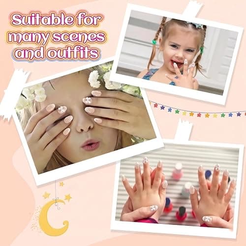 Plauva 26Pcs Press on Nails for Kids French Tip Short Almond Bow Fake Nails | with Pearl Designs for Kids Children Teenager Girls 8-12 Years Nude Press on Nails with Nail Glue thumbnail 7