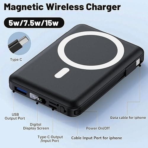 Azmuth for Magsafe Battery Pack, 10000mAh Magnetic Power Bank 22.5W PD Fast Charging with LED Display Wireless Portable Charger for Magsafe with Stand for iPhone 17/16/15/14/13/12/Pro/Pro Max thumbnail 2
