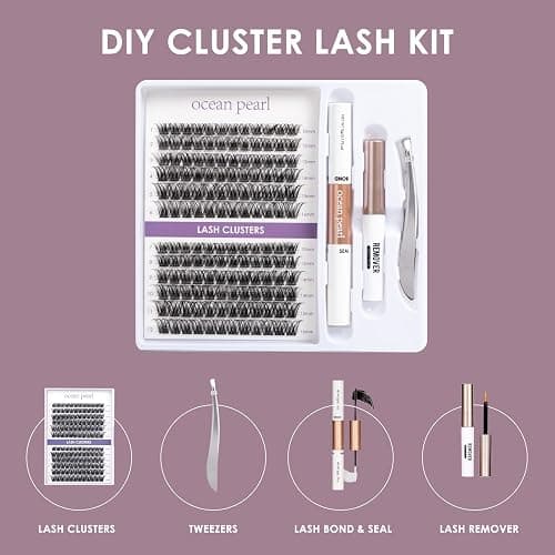 Ocean Pearl Cluster Lashes 144PCS Eyelashes 10-16mm Lash Clusters Fluffy Eyelash Extension Cluster Lashes Kit Individual Eyelash Lash Extensions Kit with Super Bond+Seal+Remover+Tweezer-DM01 thumbnail 2