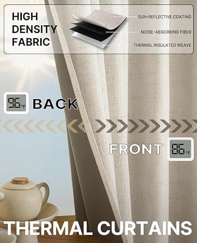 Gleantdeco Cream Curtains with Ruffle Tape, Opaque Thermal Curtain for Bedroom, Living Room, Window, Pleated Linen Look, Blackout Curtains, Set of 2, 245 cm Long, 101 cm Wide thumbnail 5