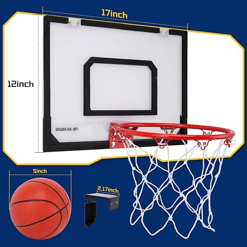 Mini Basketball Hoop Indoor, Over The Door Basketball Hoop Indoor, 17"×12" Mini Hoops Basketballs with 4 Balls thumbnail 2