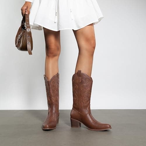 DREAM PAIRS Cowboy Boots for Women Cowgirl Western Boots Fashion Embroidery Stitched Chunky Heel Mid Calf Boots thumbnail 3