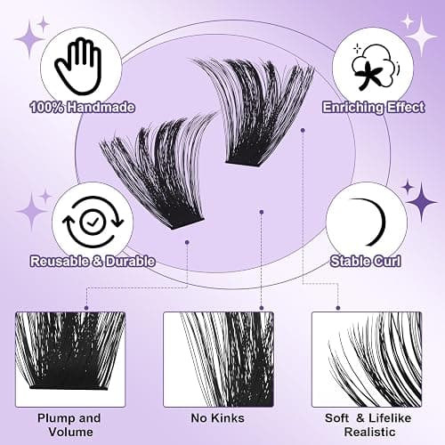 B&Qaugen Lash Clusters 200D Individual Lashes Eyelash Clusters Supersoft D Curl Cluster Eyelash Extensions 10-18 Mixed Eyelash Extension Wispy Volume Cluster Lashes DIY at Home(200D-D-10-18MIX) thumbnail 3