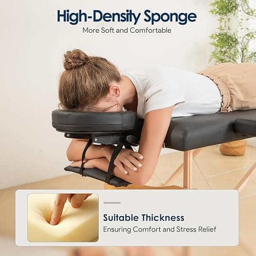 Brelley Massage Table Portable Wooden Lash Bed 24" Wide Adjustable Height 2-Fold Spa Table Foldable Tattoo Bed (Black) thumbnail 4