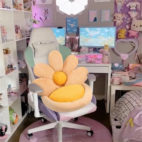 Ditucu Flower Shape Chair Pillow Cute Seat Cushion 19 inch Comfy Lazy Sofa Floor Pillows Dorm Seating for Bedroom Decor Orange thumbnail 2