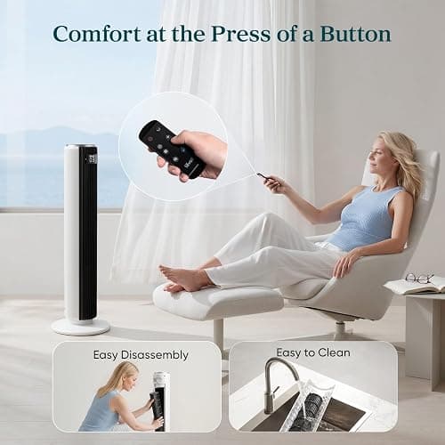Levoit Tower Fan for Bedroom, 28ft/s Fans that Blow Cold Air, 28dB Quiet | Standing Floor Fan for Room, 90° Oscillating, 5 Speeds 4 Modes & Temp Sensor, Bladeless, 12H Timer, Remoter, 36 inch, White thumbnail 7