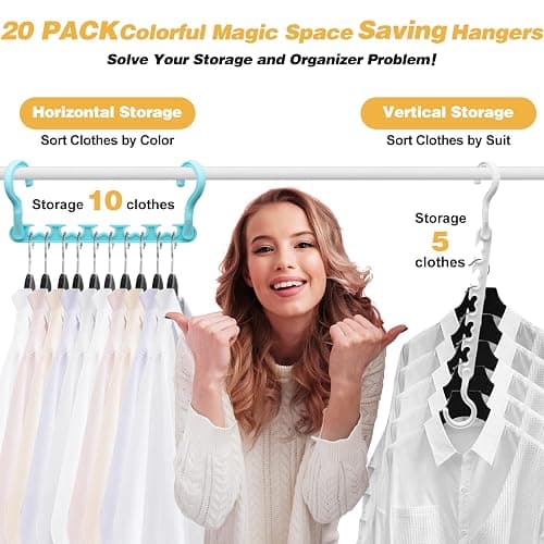 24-Pack-Closet-Organizers-and-Storage,Closet-Organizer-Hangers 5 Holes Hangers-Space-Saving for Heavy Clothes Wardrobe Closets,Dorm-Room-Essentials thumbnail 6