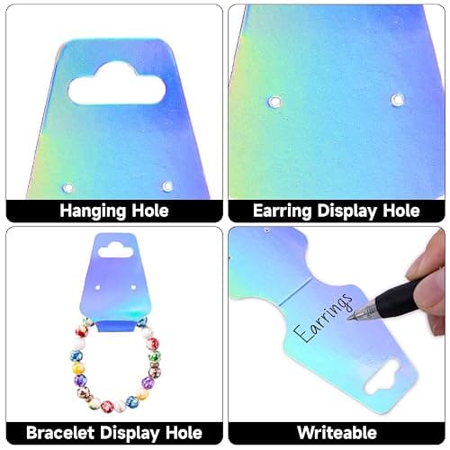 joycraft 100Pcs Bracelet Display Cards, 4.7x1.7Inch Self-Adhesive Necklace Display Cards, Earring Paper Holder Tags, Jewelry Packaging Tags for Jewelry Scrunchies Keychain,Laser thumbnail 5
