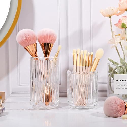 DASITON Makeup Brush Holder Organizer, Crystal Glass Makeup Brushes Storage Holder, Vintage Make Up Brush Cup for Vanity, Pen Pencil Holder for Desk, Toothbrush Holders for Bathroom (Clear L) thumbnail 2
