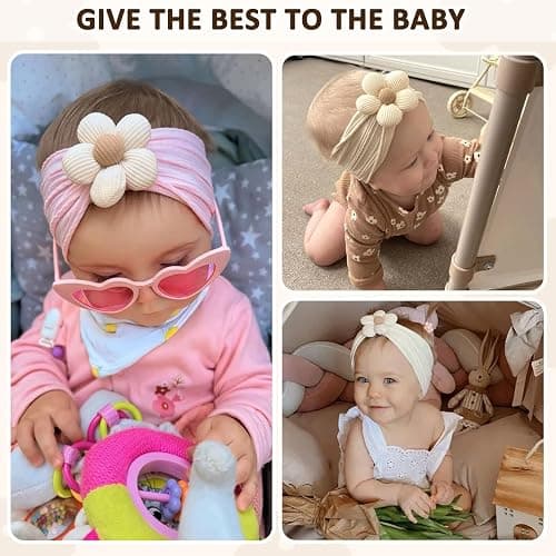 MIUXUESO 3 Pcs Baby Flower Headbands Baby Girls Nylon Headband Soft Hairbands Hair Accessories for Newborn Infant Toddler Kids (Beige Pink Khaki) thumbnail 4