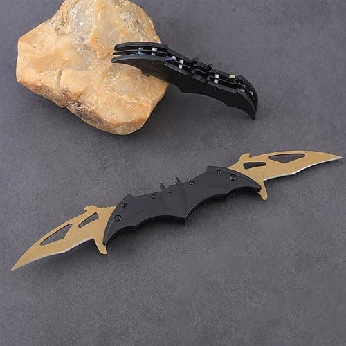 AZHU Twin Blade Knife, Folding Pocket with Clip, 12.4 Inches Stainless Steel Tactical Knife Bat Knives, Two Sharp Cut, Great Gift Idea for Comics Fans, Collectors (Black) thumbnail 9