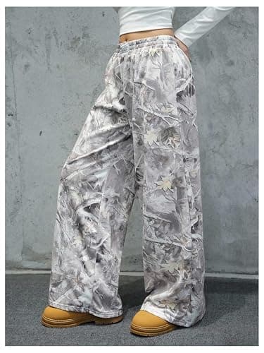 RoseSeek Girl's Camo Graphic Sweatpants Elastic Waisted Wide Leg Pants Athletic Pants thumbnail 3
