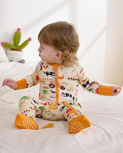 babee Reshinee Bamboo Viscose Baby Convertible Footie Pajama, Zipper Pajamas for Baby Boys & Girls, Sleep & Play Footed thumbnail 6