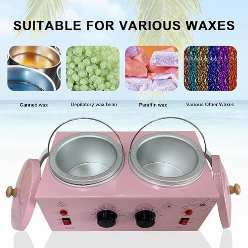 Double Pots Wax Warmer Professional Melted Wax Beads for Hair Removal,Fast Electric Wax Heater with Adjustable Temperature Set for Women (Pink-Double Pots) thumbnail 3