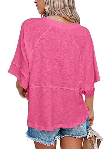 Sovelen Women's Summer Casual Crewneck Batwing Half Sleeve T-Shirts Solid Color Loose Fit Cute Basic Flowy Tops Tees Blouses thumbnail 3