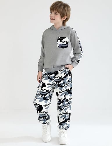 mksodopy Boys Clothes Boy Outfits 2-Piece Long Sleeve Hoodie and Camouflage Pants Boys Clothing for 6-16 Years thumbnail 2