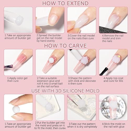 SUPWEE 3D Nail Art Gel Clear and White Solid Builder Gel for Nails Non-Stick Hand Sculpture Hard Gels with Dual Form for Carving Patterns Decoration Nail Art Home Manicure DIY thumbnail 7