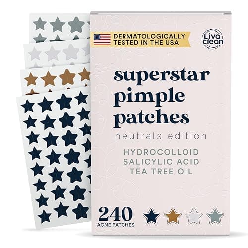LivaClean 240 CT Neutrals Pimple Patches for Face w/Salicylic Acid & Tea Tree, Hydrocolloid Acne Patches Cute Star Pimple Patch for Healing, Cute Face Stickers, Zit Patch - Image 1