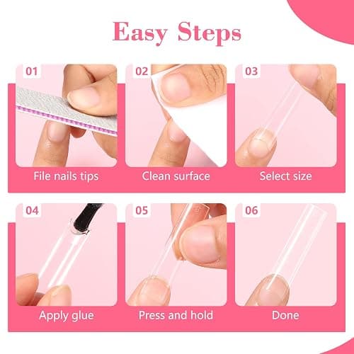 Lionvison Square Nail Tips NO C Curve, XL Clear Nail Tip for Acrylic Nails Professional, Long Nail Tips Straight Flat Pre Shaped Half Cover False Nails French Tips for Nail Salon Home DIY, 12 Sizes thumbnail 7