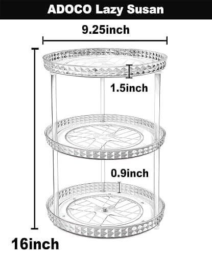 3 Tier Diamond Lazy Susan Bathroom Organizer Countertop, Clear 360 Rotating Cosmetic Makeup Organizer for Vanity, Skincare Organizers Perfume Organizer for Counter - Organization and Storage -9.25INCH thumbnail 6
