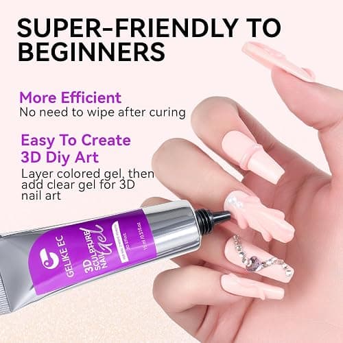 Gelike ec 3D Sculpture Nail Gel - Pink Multifunctional Rhinestone Nail Gel 3D Gel Nail Art for Nail Charms Nail Design Sculpting Nail Decoration Manicure Nail Modeling DIY at home thumbnail 7