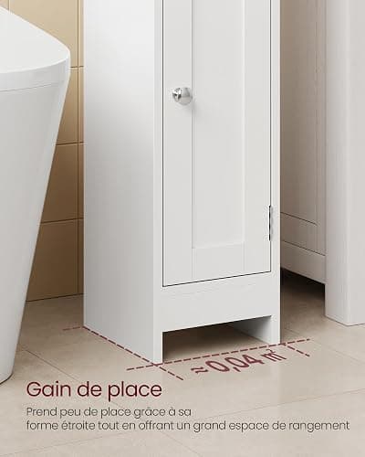 VASAGLE Meuble de Salle de Bain, Armoire d’Angle avec Porte et Étagères, Organisateur de Rangement, Meuble Étroit pour Papier Toilette, Étagères Réglables, 20 x 18 x 80 cm, Blanc Nuage BBC310W01 thumbnail 5