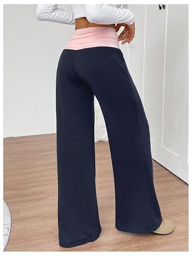 SOLY HUX Women's Sweatpants Color Block Low Rise Fold Over Waist Baggy Wide Leg Pants thumbnail 2