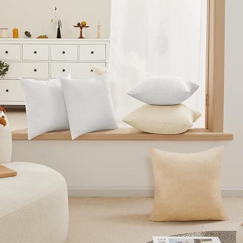 Deconovo Decorative Throw Pillow Covers - Set of 4 Soft Linen Cushion Covers, 18x18 Inch, Green & Machine Washable Pillowcases for Sofa, Bedroom,Living Room Décor, Natural White,COVERS ONLY,No Inserts thumbnail 5