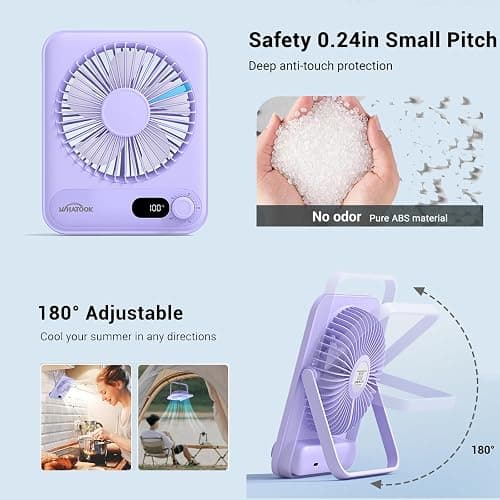 WHATOOK Small Desk Fan Personal Fans: 5000mah 25 Hours Battery Office Quiet Mini Desktop Fan Portable Rechargeable Travel Essentials (Purple, 5000) thumbnail 3