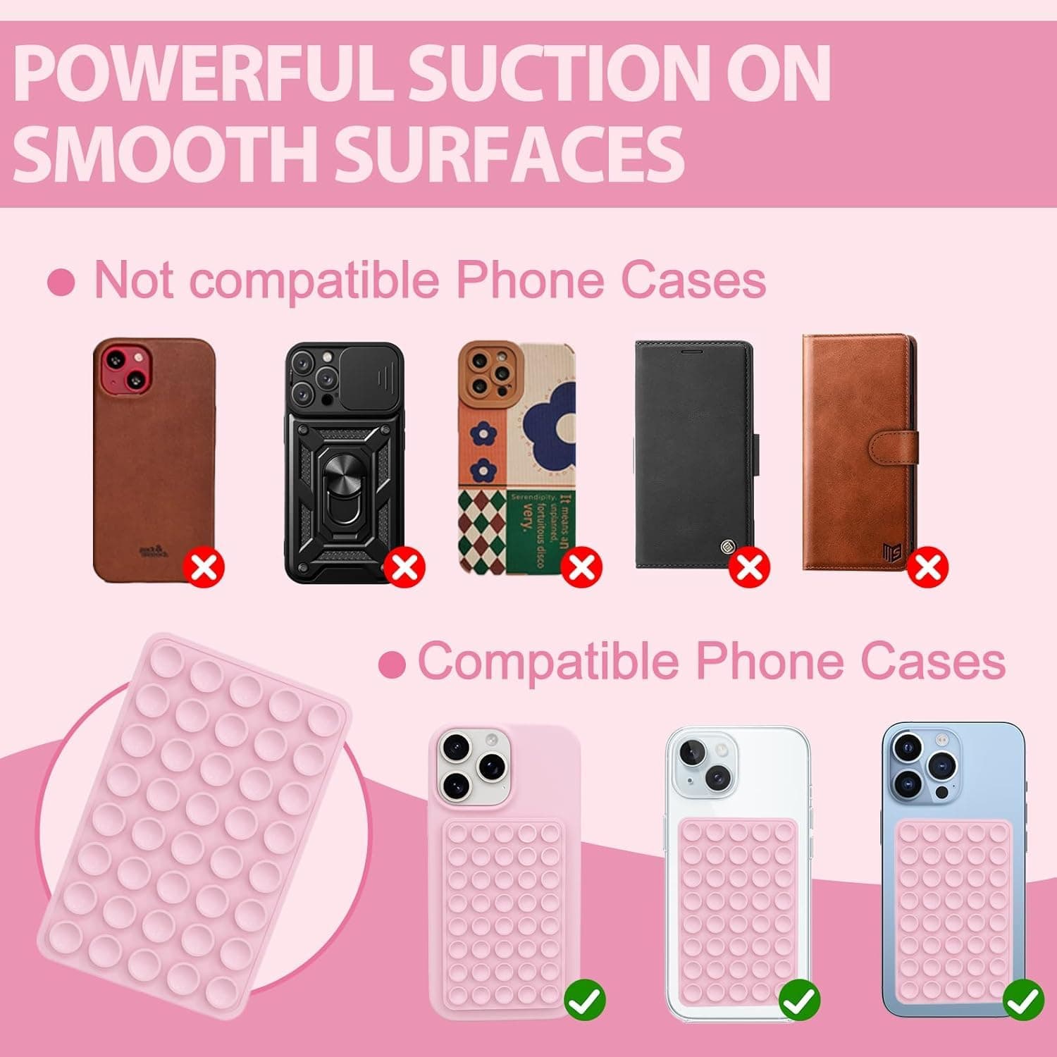 Silicone Octo Cup Buddy Sticky Grip Holder for Cellphone, Silicone Suction Phone Case Mount Double Sided, Hands-Free Phone Accessories Strong Grip Holder for Selfie and Video (Light Pink-2 Pack thumbnail 5