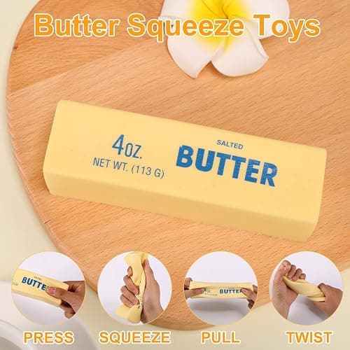 Lyreh 1pcs Squeeze Butter Squishy Toy, PU Material Butter Stick Slow Rising Squeeze Food Fidget Toy for Office School (Light Yellow) thumbnail 4
