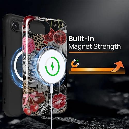 DAIZAG Case for iPhone 16e,[Compatible with MagSafe],Magnetic Phone Glossy Cover,Hybrid Heavy 2 in 1 Full Body Rugged Shockproof-Retro Cheetah Disco Coquette Collage thumbnail 3