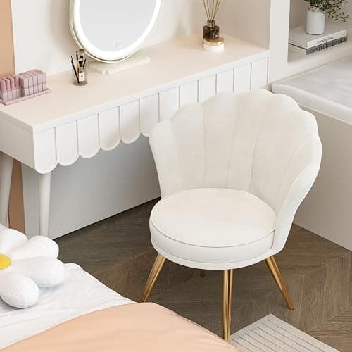 Aivermeil Velvet Accent Chair with Gold Metal Legs, Vanity Chair for Makeup Room, Upholstered Guest Chair for Living Room, for Bedroom, White thumbnail 7