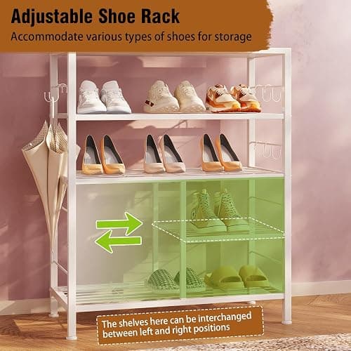 GiftGo Modern White Large 5-Tier Hall Tree Entryway Wooden Shoes Rack Shelf Coat Rack with Movable 9 Metal Hooks Storage Organizer for Home Office Bedroom Mudroom Living Room thumbnail 6